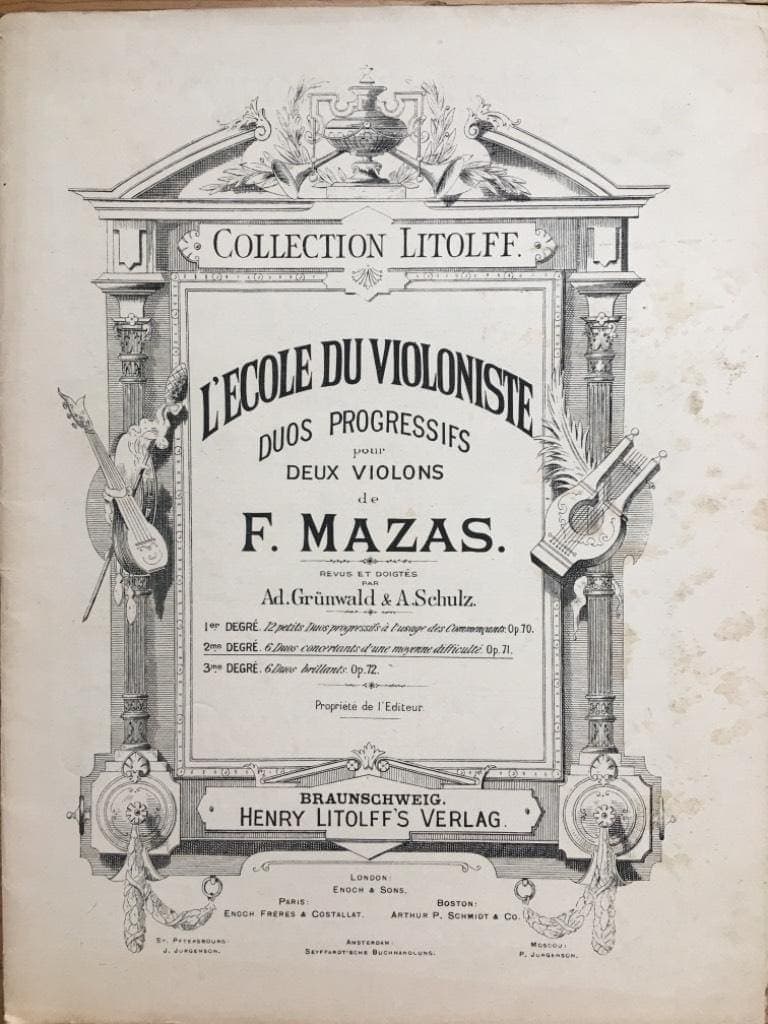 F. Mazas : L'Ecole du Violoniste duos porogressifs pour deux Violons