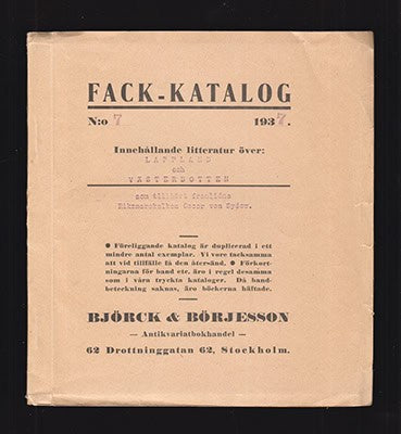 FACK-KATALOG N:o 7 1937. Innehållande litteratur över
