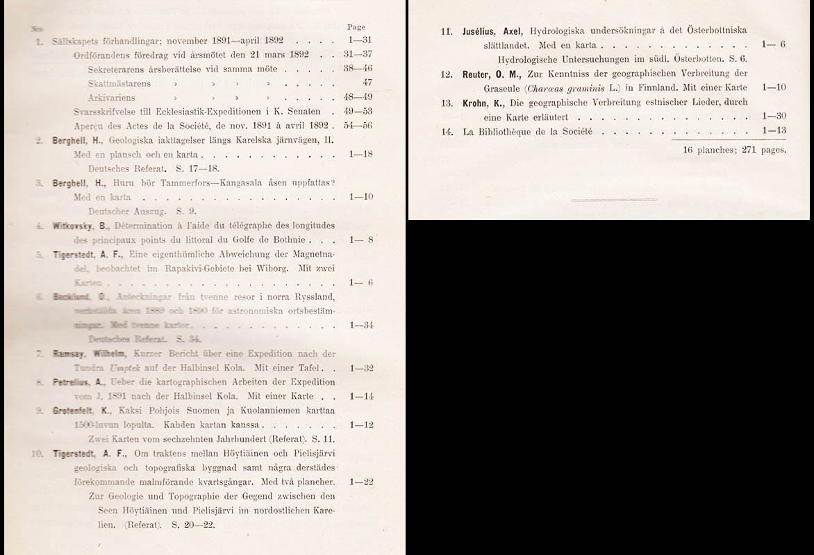 Fennia 5. Bulletin de la Societas geographica de Finlande. Suomen maantieteellinen seura. Serie utgiven av Sällskapet för Finlands geografi. N:o 1-14 (hel årgång - innehållsförteckning se bild)