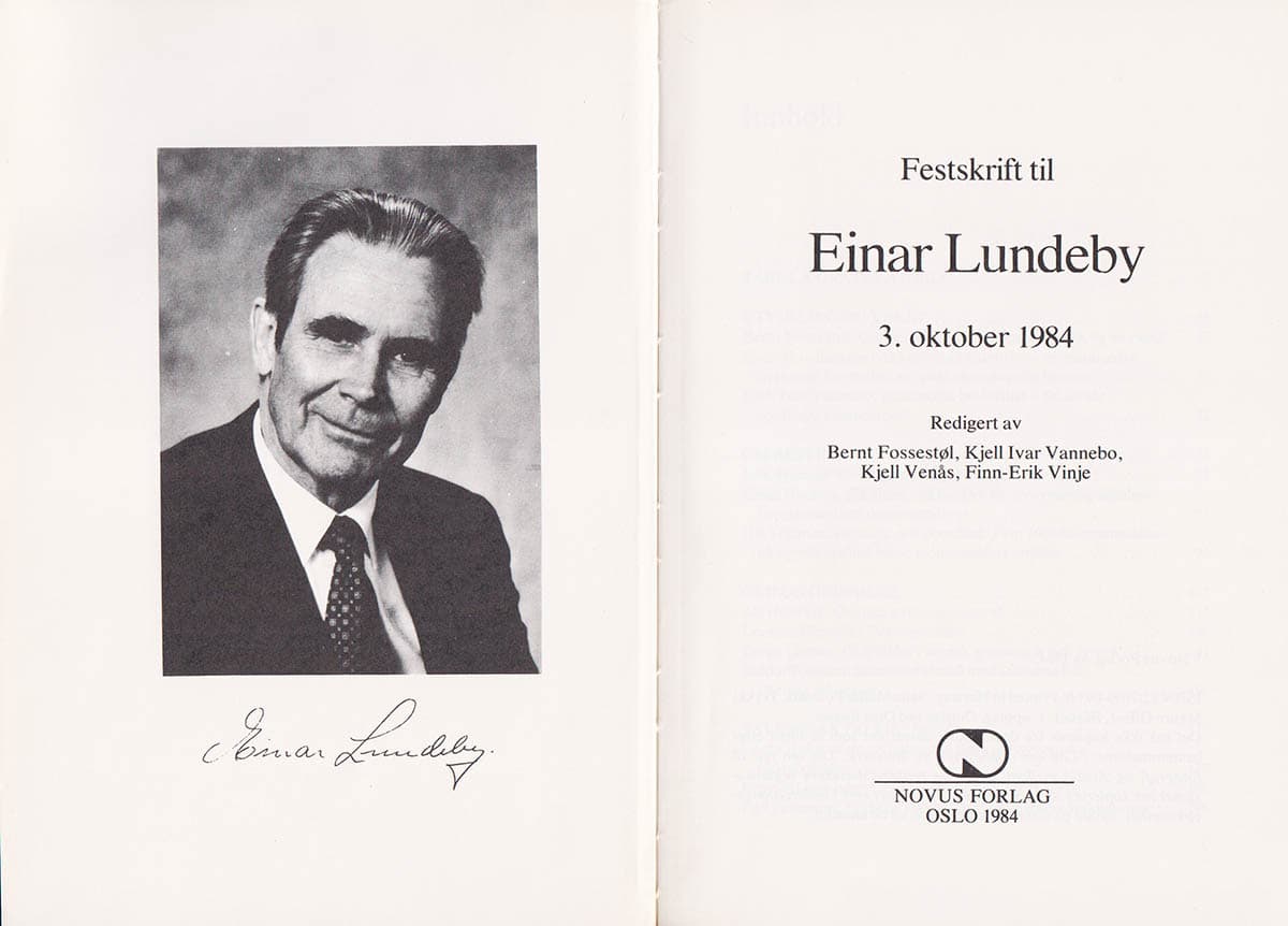 Festskrift til Einar Lundeby, 3 oktober 1984