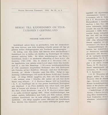 Fredrik Dahlstedt : Bidrag till kännedomen om vegetationen i Gestrikland