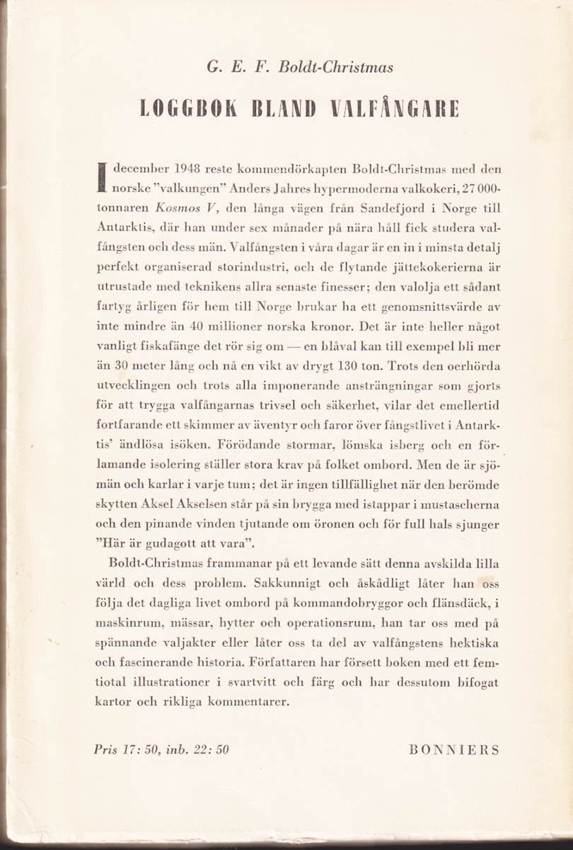 G. E. F. Boldt-Christmas : Loggbok bland valfångare
