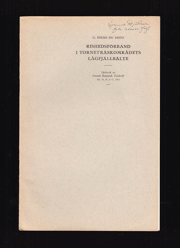 G. Einar Du Rietz : Rishedsförband i Torneträskområdets lågfjällbälte