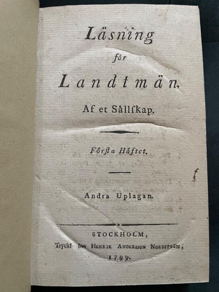 Georg Adlersparre : Läsning för landtmän. Af ett sällskap. Häfte 1-3. (Allt som utkom)