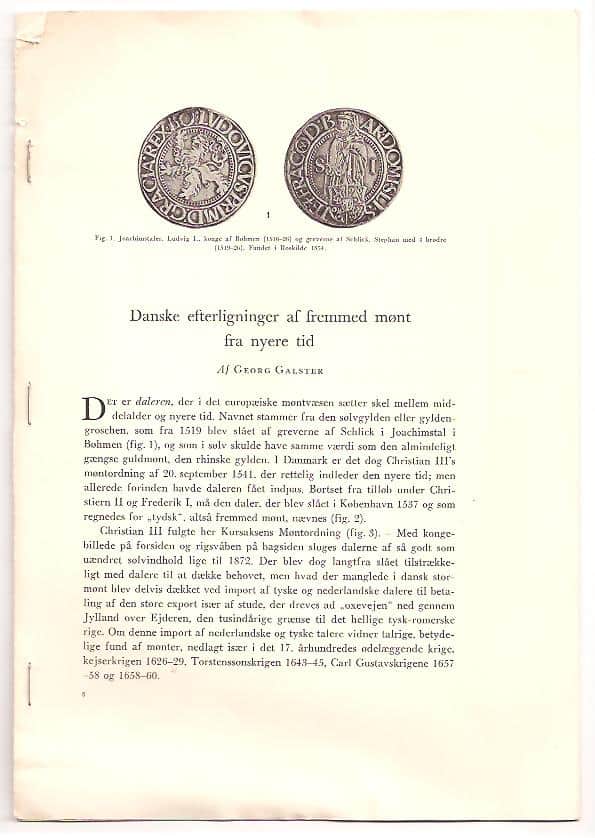 Georg Galster : Danske efterligninger af fremmed mønt fra nyere tid