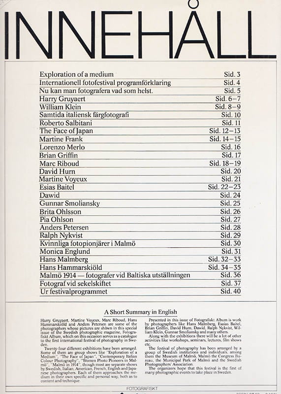 Gerry Johansson : Fotografiskt Album. Nr 1 1982 [andra årg.]. Internationell Fotofestival i Malmö 13.06-19.6 (1982)