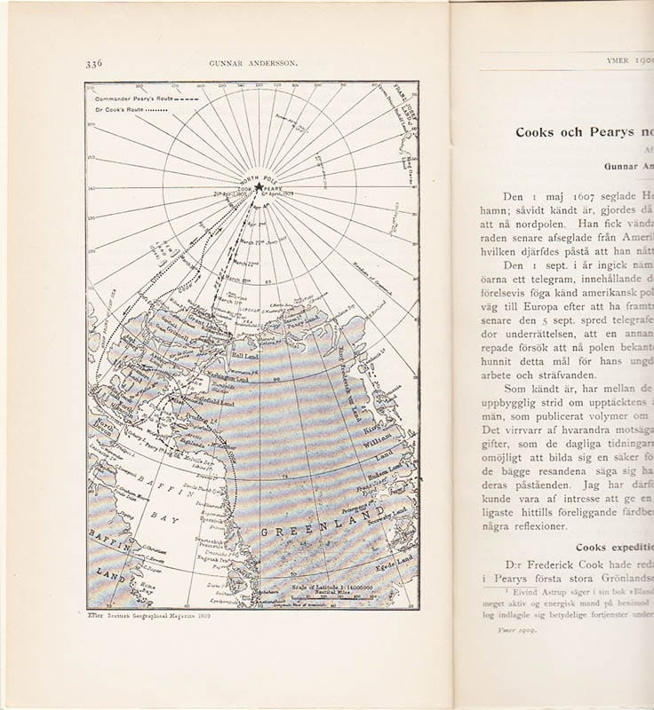 Gunnar Andersson : Cooks och Pearys nordpolsexpeditioner (Uppsats) + Pearys polarexpedition 1905-1906 (Notis)