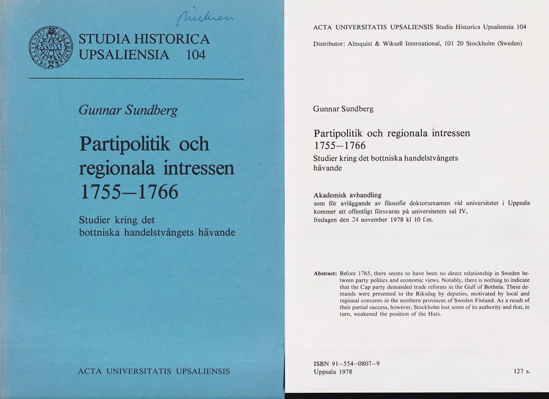 Gunnar Sundberg : Partipolitik och regionala intressen 1755-1766
