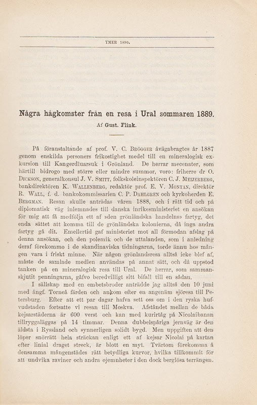 Gust. Flink : Några hågkomster från en resa i Ural sommaren 1889