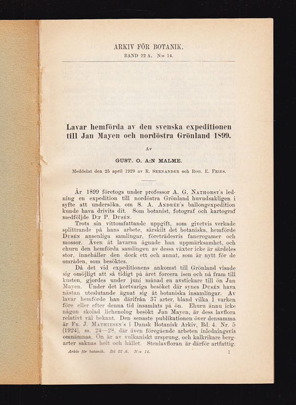 Gust. O. A:n, Malme : Lavar hemförda av den svenska expeditionen till Jan Mayen och nordöstra Grönland 1899
