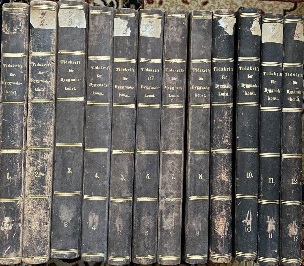 Gustaf Nerman och E.V. Langlet : Tidskrift för byggnadskonst och ingeniörvetenskap. Årgång 1-12, 1859-1870 (komplett svit med allt som utkom)