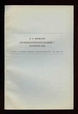 H. G. Backlund : Fjordbildningsproblemet i NO-Grönland