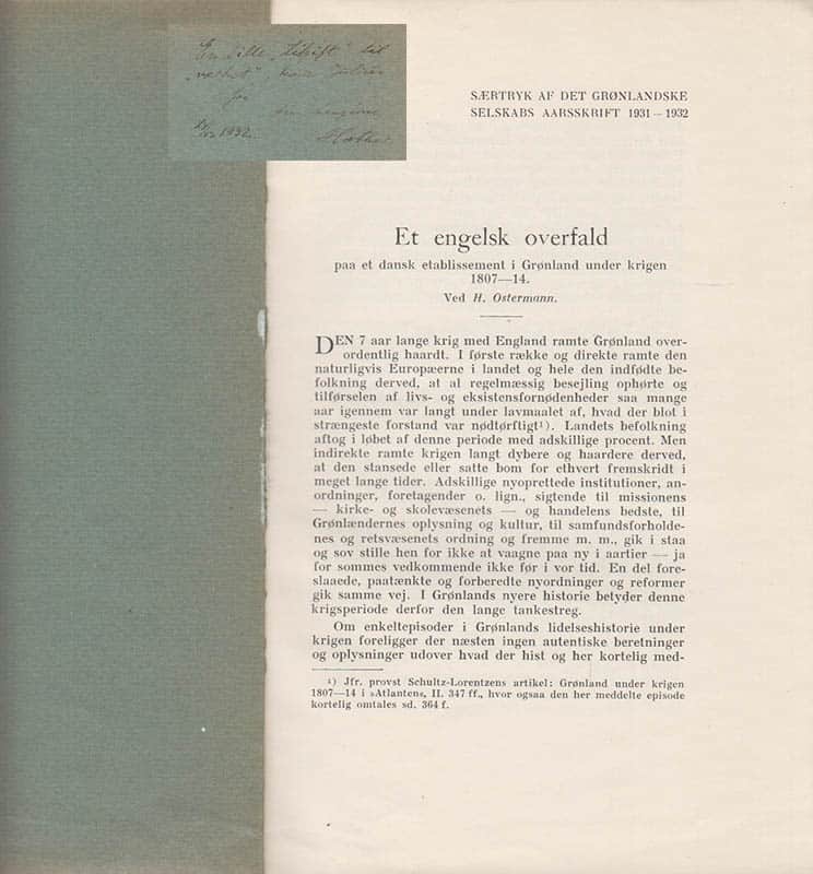 H. Ostermann : Et engelsk overfald paa et dansk etablissement i Grønland under krigen 1807-14