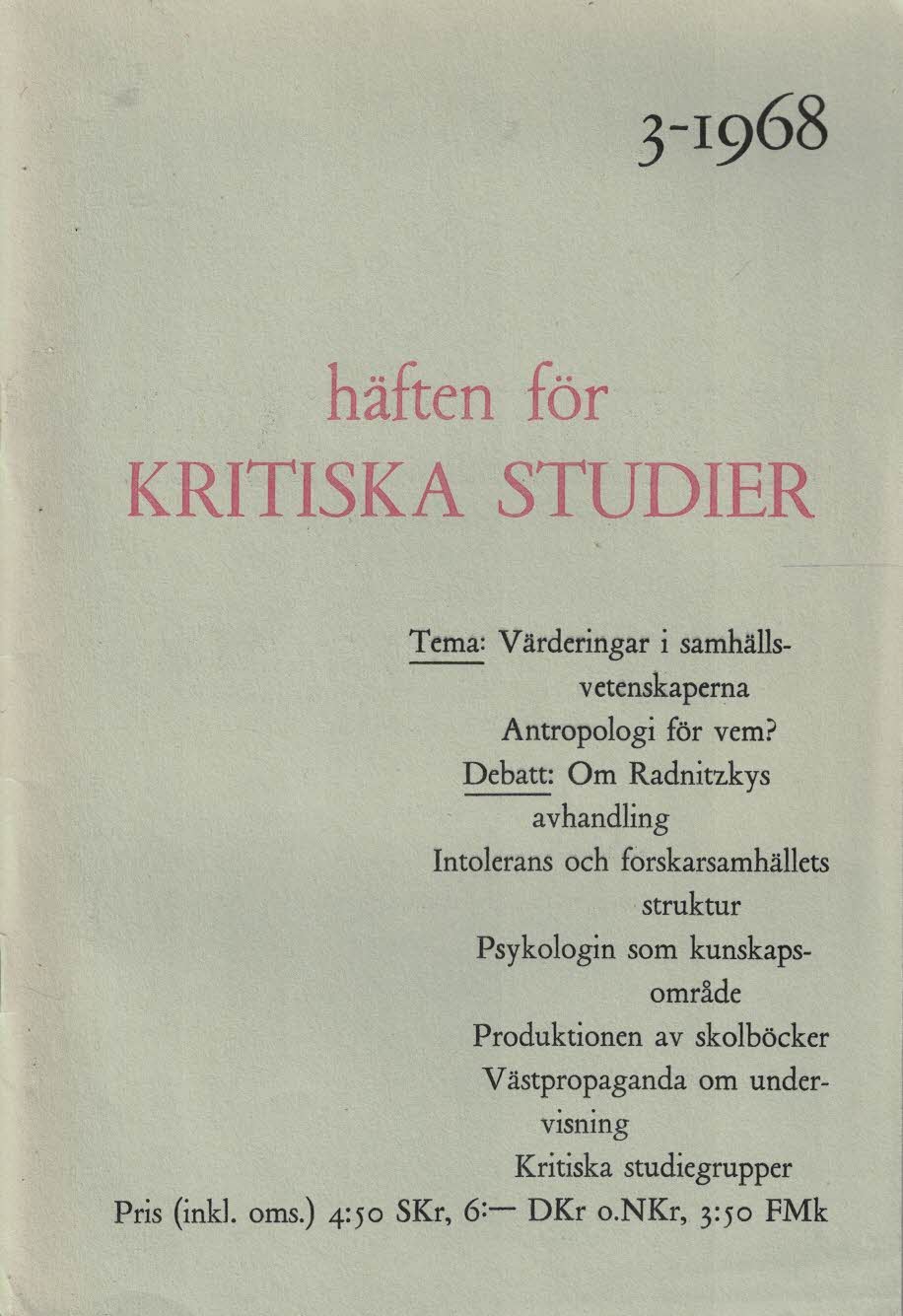 Häften för kritiska studier 3-1968 - Tema