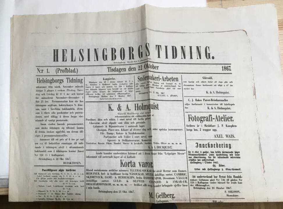 Helsingborgs Tidning (Helsingborgs Dagblad) nr 1 1867