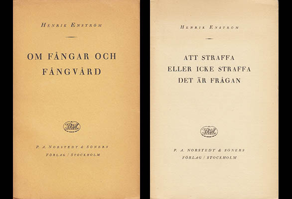 Henrik Enström : Om fångar och fångvård. I-III. I. Gammal och ny fångvård. II. Om enandet av straffverkställighet och fångvård + Att straffa eller icke straffa det är frågan. Om fångar och fångvård. III