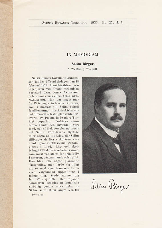 Henrik Hesselman : Selim Birger 18/2 1879 - 17/10 1931. In Memoriam