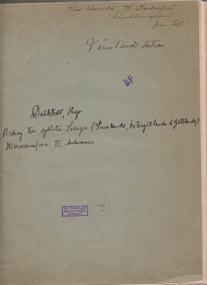 Hugo Dahlstedt : Bidrag till sydöstra Sveriges (Smålands, Östergötlands och Gotlands) Hieracium-flora. I-II (av III). I. Piloselloidea + II. Archieracia. Sect. I. Vulgata, subsectio Subcæsia et Subvulgata