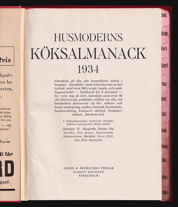 Husmoderns köksalmanack 1934 [Årgång 2]. Kan i år kallas allroundalmanackan ...