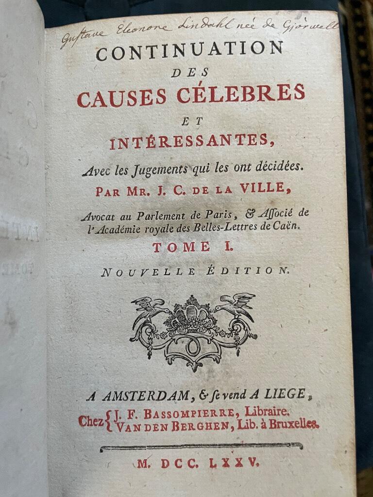 I. C. de la Ville : Continuation des Causes célèbres et intéressantes, avec les jugemens qui les ont décidées. Tome I-IV [Tome XXIII-XXVI in the original series]