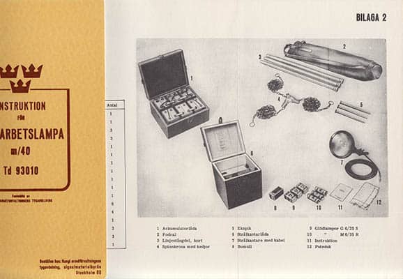 Instruktion för fältarbetslampa m/40 : Instruktion för fältarbetslampa m/40. Td 93010