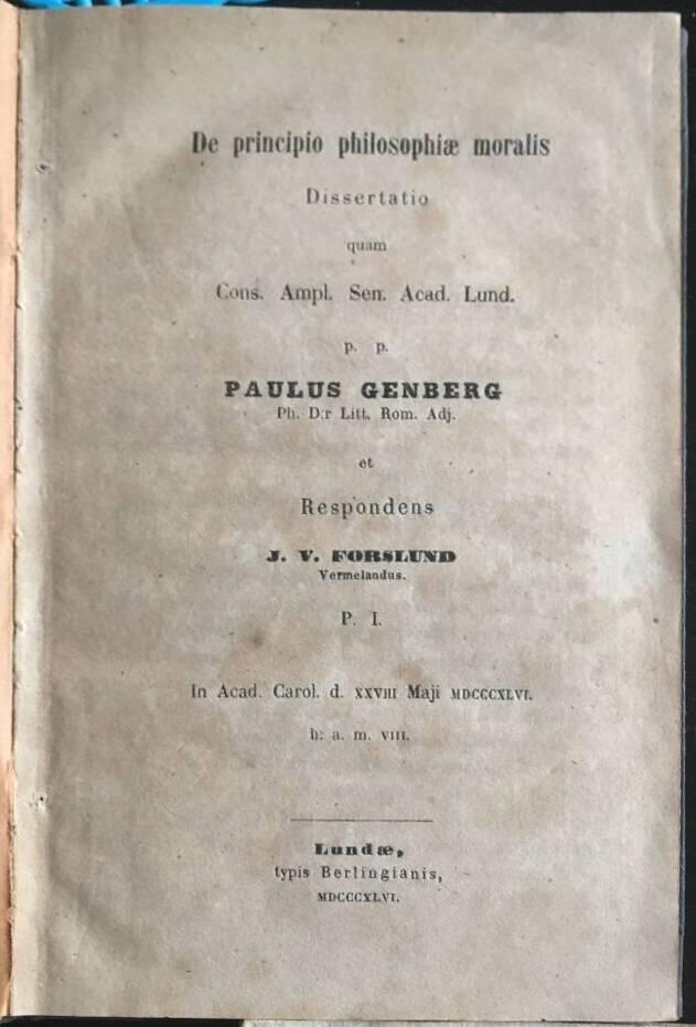J V Forslund : De principo philosphiae moralis