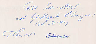 Johansson, Anna-Karin ; Floderus, Sören [red.] : Ymer '90. Antarktis [110:e årg.] (dedikation)