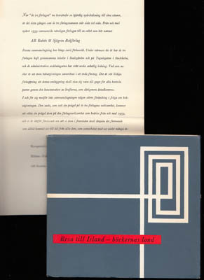 Johnson, Eyvind (1900-1976) ; Stolpe, Herman (1904-1996) : Resa till Island - böckernas land. Kring den svenska bokutställningen i Reykjavik våren 1958