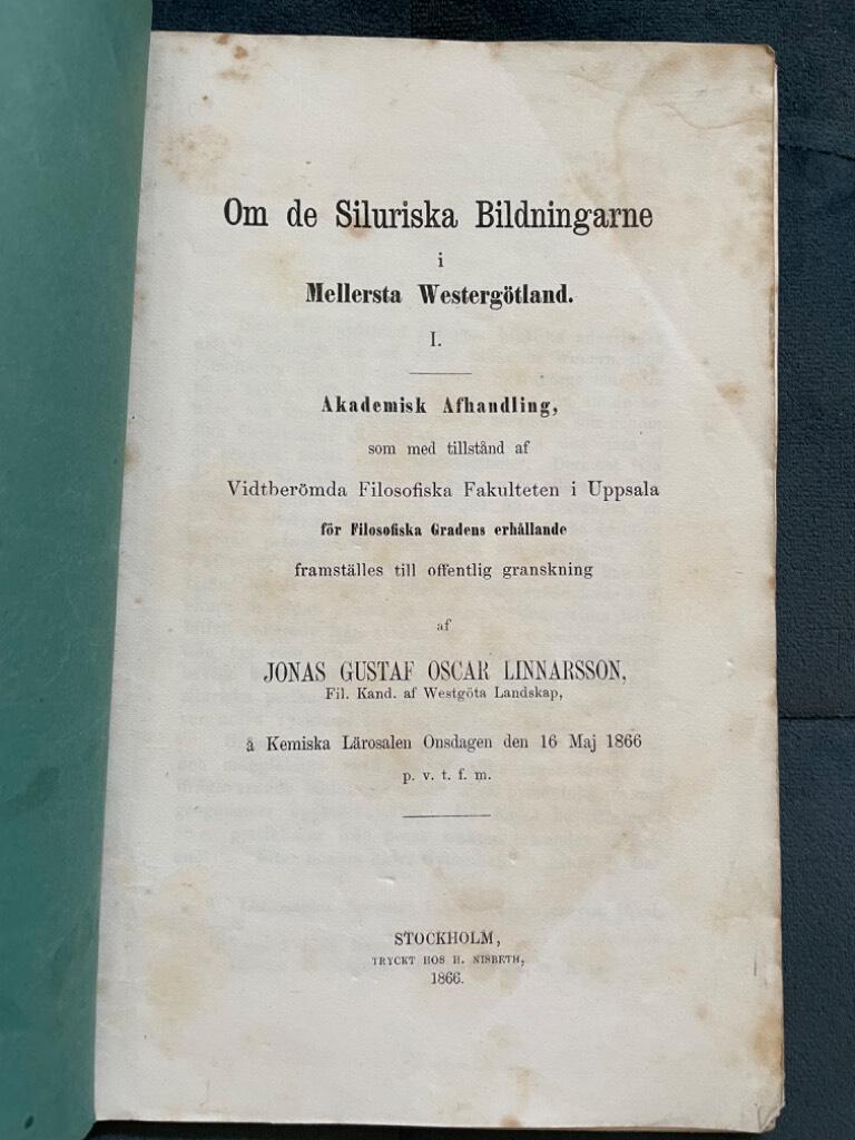 Jonas Gustaf Linnarsson : Om de siluriska bildningarne i mellersta Westergötland I