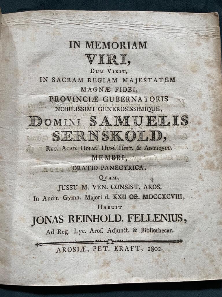 Jonas Reinhold Fellenius : In memoriam viri ... Domini Samuelis Sernsköld