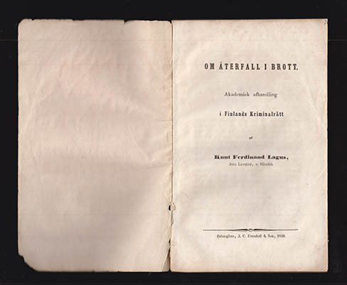 Knut Ferdinand Lagus : Om återfall i brott. Del II (av II)