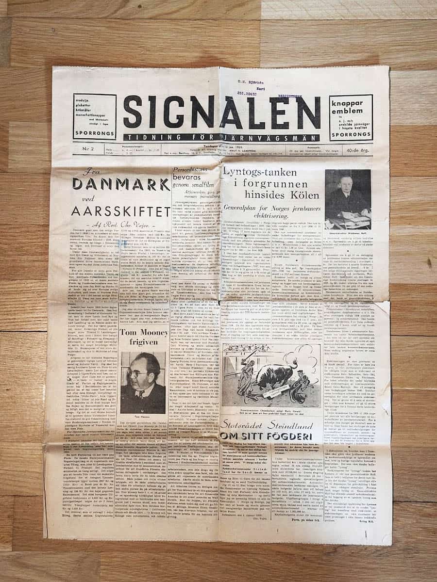 Knut V. Lånström : Signalen. Tidning för järnvägsmän. N:r 2 Torsdagen den 12 jan. 1939. 40:de årg.