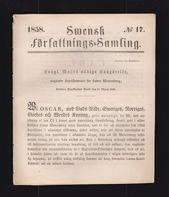 Kongl. Maj:ts Nådiga Kungörelse, angående stapelstadsrätt för staden Wenersborg