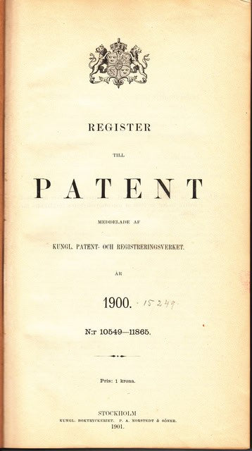 Kongl. Patentbyrån : Register (sak- och namnregister) till patent meddelade av Kongl