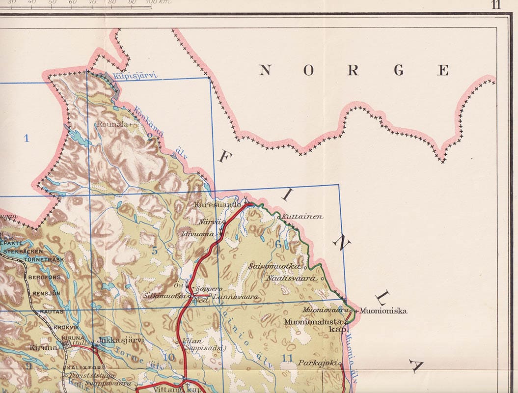 Kungl. Automobilklubbens Turistkarta över Sverige. Blad 11, södra & norra hälften (Norrbotten, Lappland)