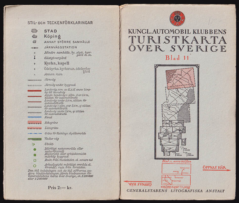 Kungl. Automobilklubbens Turistkarta över Sverige. Blad 11, södra & norra hälften (Norrbotten, Lappland)