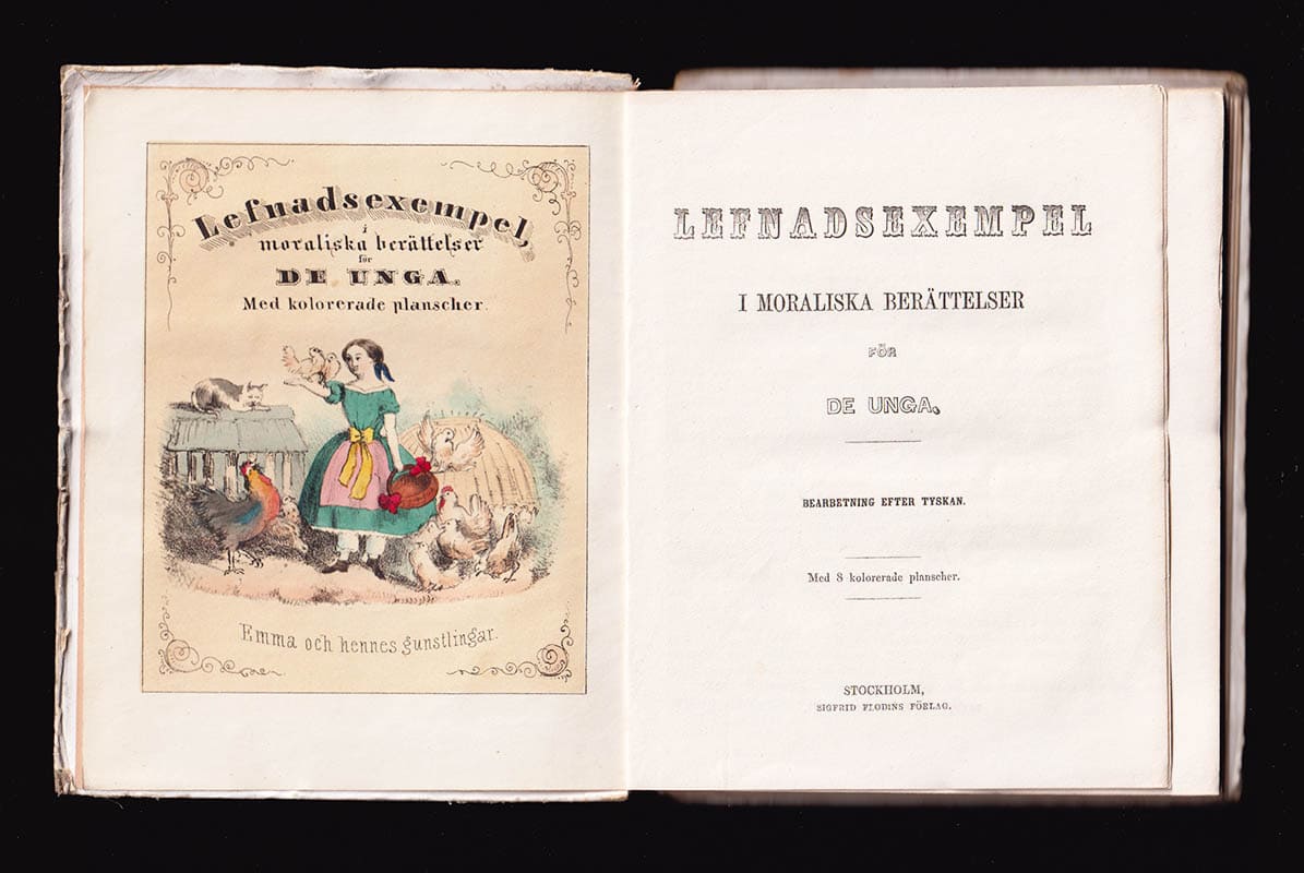 Lefnadsexempel i moraliska berättelser för de unga. Bearbetning efter tyskan. Med 8 kolorerade planscher
