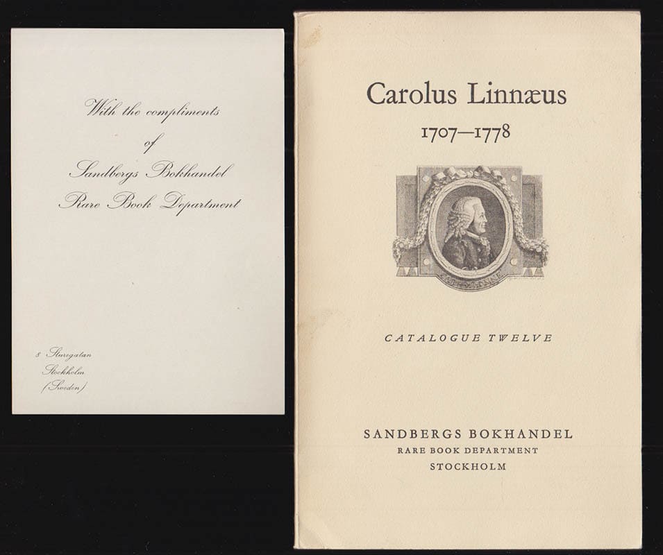[Linné, Carl von (1707-1778) ; Sandbergs Bokhandel] : A catalogue of the works of Linnaeus issued in commemoration of the 250th anniversary of the birthday of Carolus Linnaeus 1707-1778