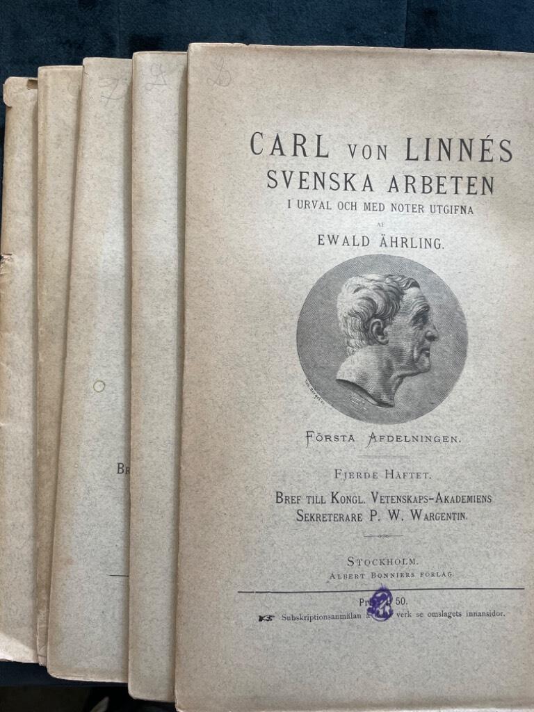 Linné, Carl von ; Ewald Ährling (utg.) : Carl von Linnés svenska arbeten 1-2 Bref till svenskar. (Allt som utkom)