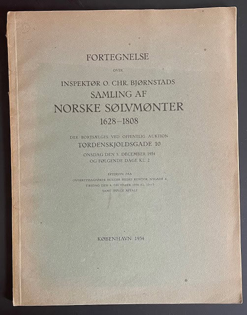 LYNGE ; SØN [myntauktion] : Fortegnelse over inspektør O. Chr. Bjørnstads samling af norske sølvmønter 1628-1808.