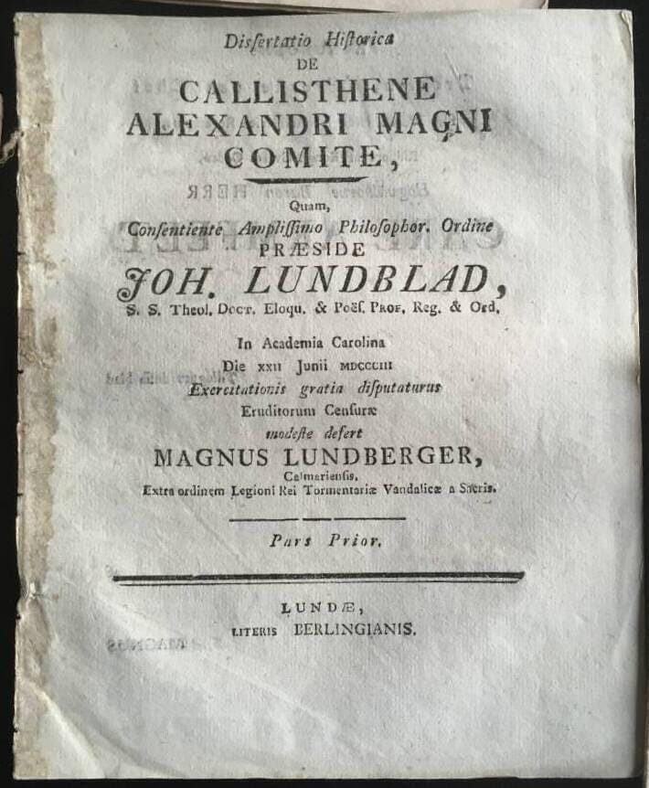 Magnus Lundberger : Callisthene Alexandri Magni Comite