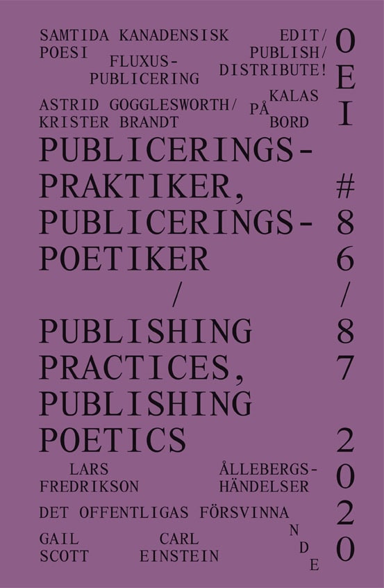 Magnusson, Jonas (J) ; Grönberg, Cecilia [red.] : OEI # 86-87. Publiceringspraktiker, publiceringspoetiker