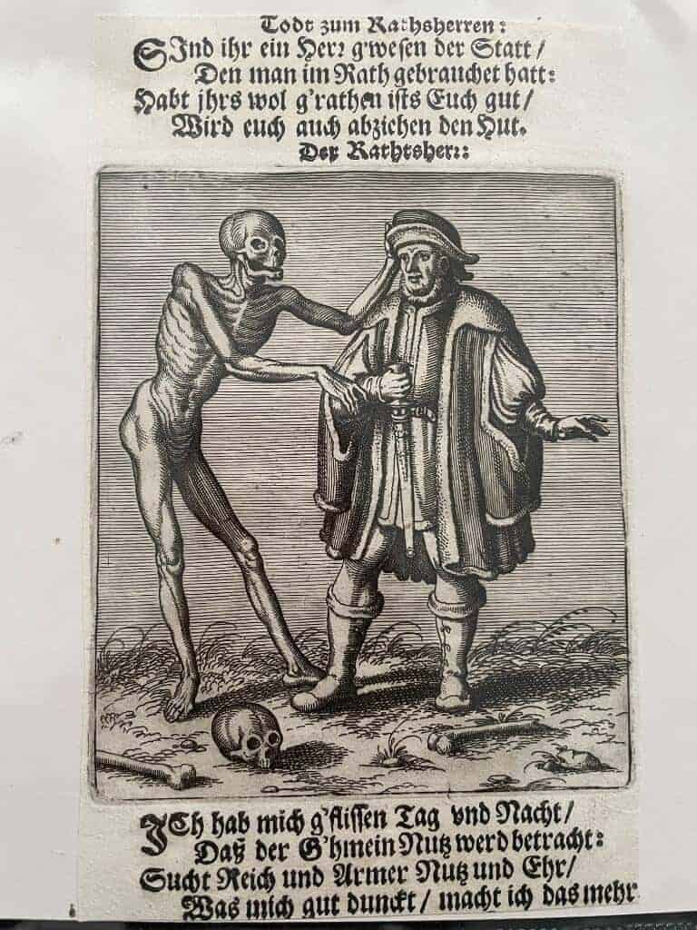 Matthaeus Merian : Kopparstick från Merians Todten-Tantz, 1696 (Dödsdansen, Dance of death, la Dance Macabre).
