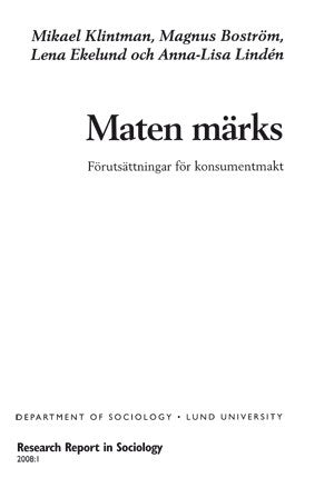 Mikael Klintman : Research Report in Sociology