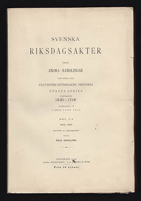 Nils Ahnlund : Svenska riksdagsakter