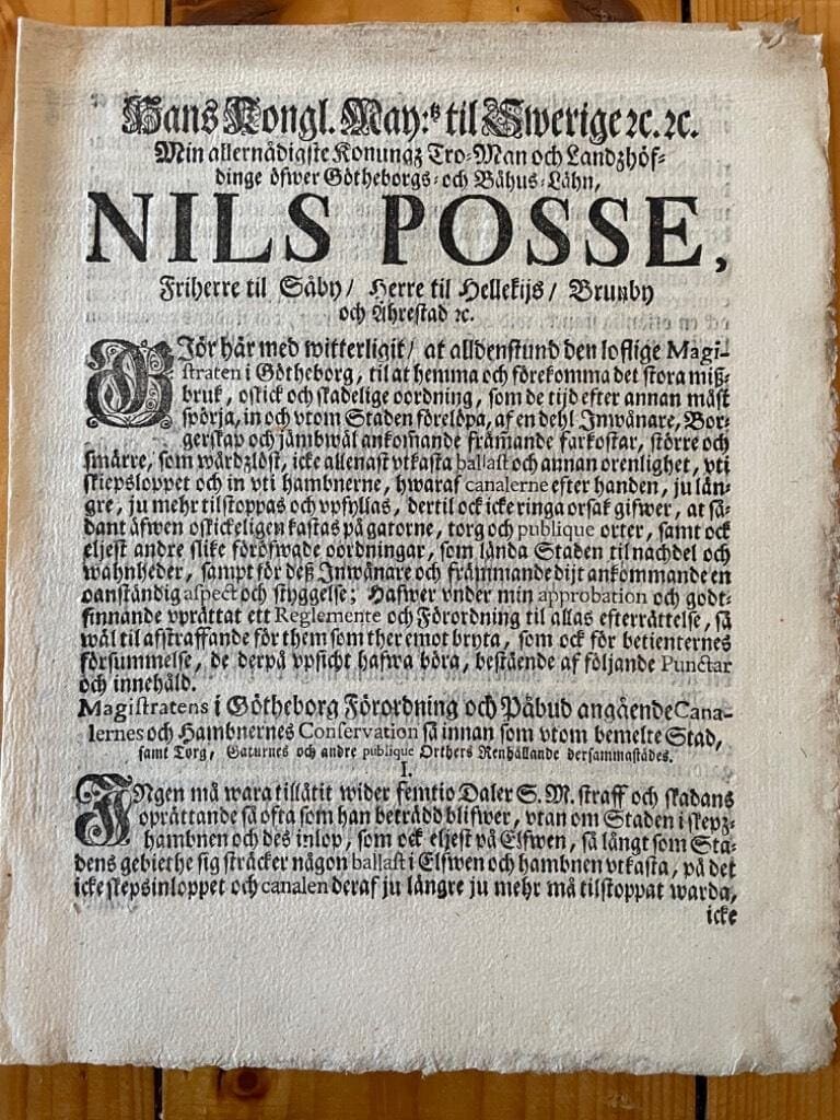 Nils Posse : Förordning angående kanaler m.m. av Nils Posse landshövding Göteborg
