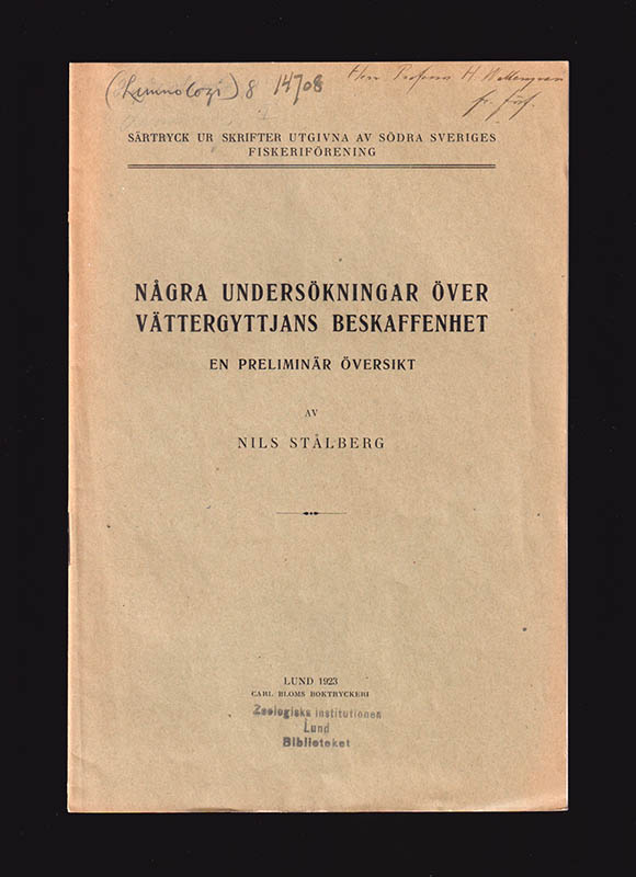 Nils Stålberg : Några undersökningar av Vättergyttjans beskaffenhet