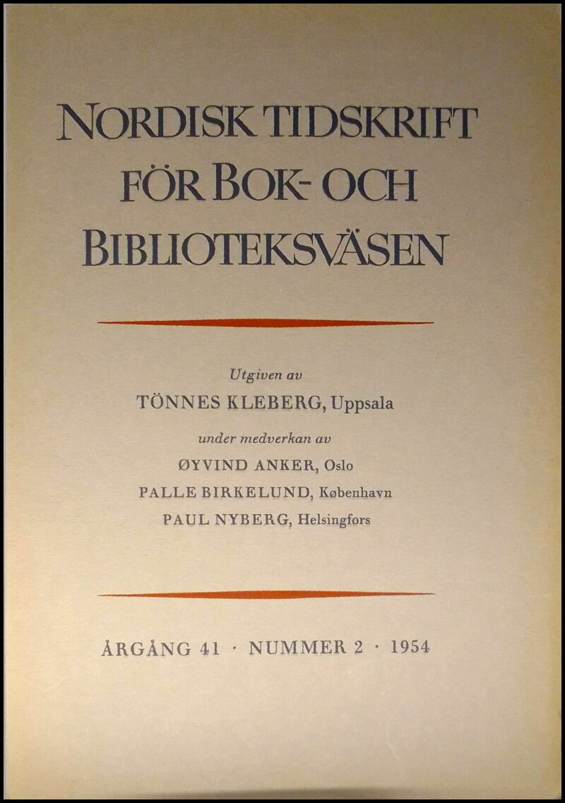 Nordisk tidskrift för bok- och biblioteksväsen : 1954 / 2