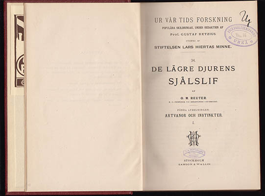 O. M. Reuter : De lägre djurens själslif. Förra afdelningen