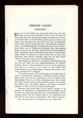 Olaf Holtedahl : Fridtjof Nansen. Forskeren.